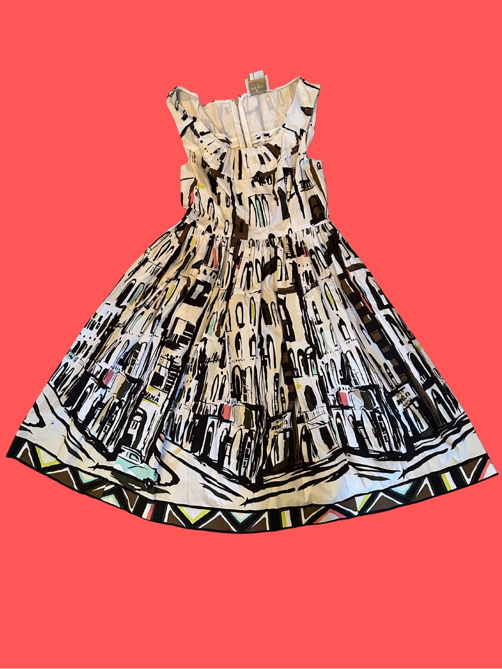 Kate Spade Rome Black & White Graphic City Print Dress